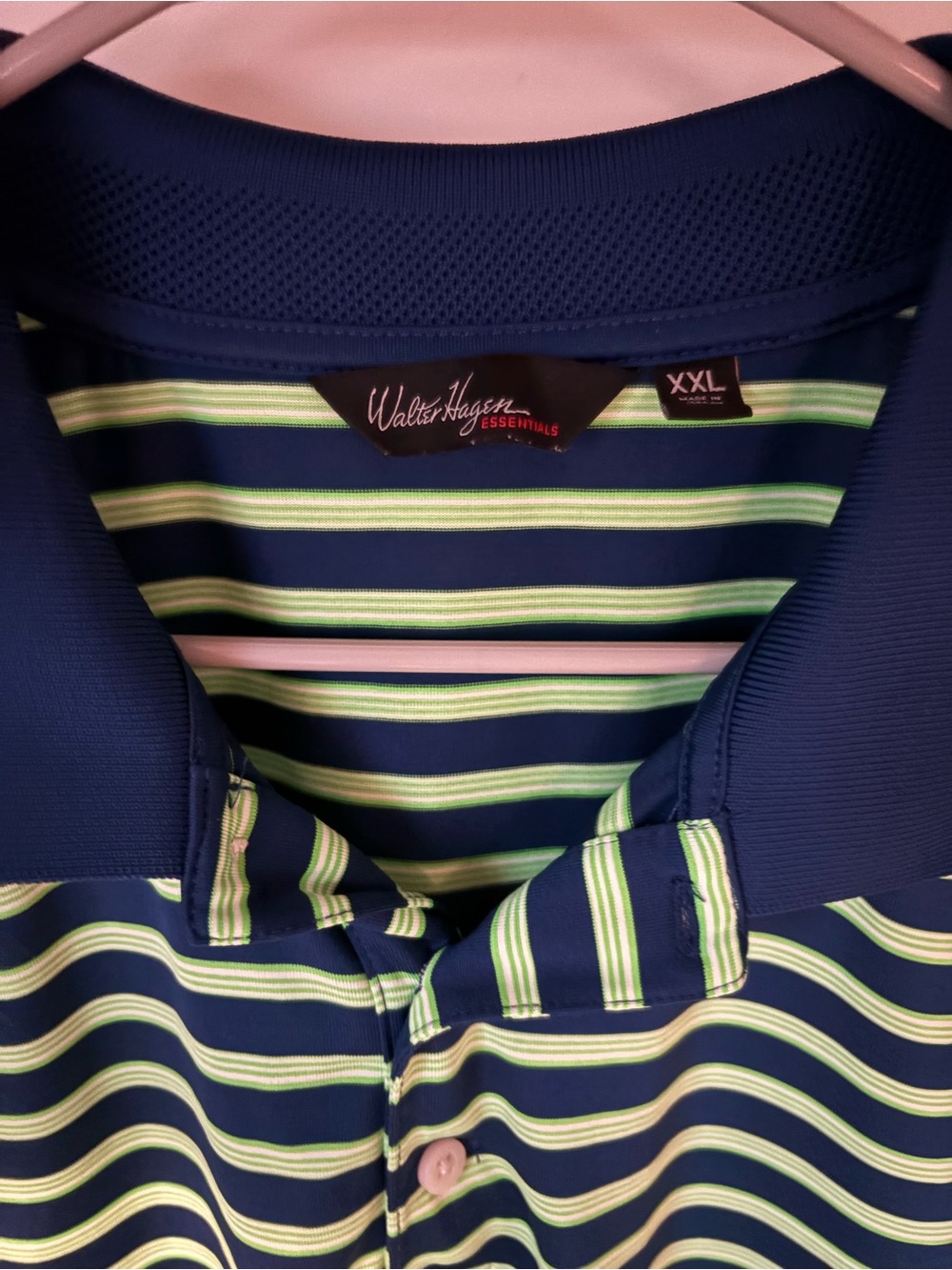 Walter Hagen Navy and Lime Striped Polo